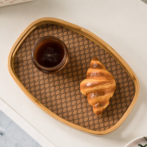 Nordic style bamboo bread <b>tray</b>, table storage plate, retro floral tile pattern dessert plate, a great item for home tea break - Product Image 5