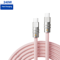 Kabel Pengisian Cepat 240W PD Tipe C ke Tipe C, Berbahan Paduan Seng dan Nilon Terjalin, Kecepatan Transfer Data 480Mbps untuk Ponsel dan Laptop