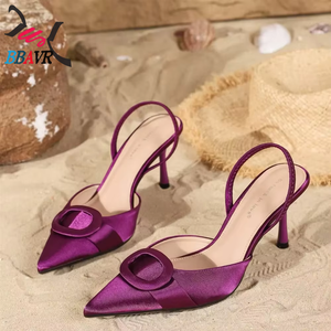 Sandalias de tacón alto marrones para mujer, con punta, de goma expuesta, sin cordones, a la moda, casuales, para banquetes, trabajo, delgadas, sexys, de verano - Product Image 4