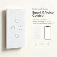 Interrupteur mural intelligent WiFi Hooanke certifié ETL, norme américaine, 4 gangues, contrôle via l'application Tuya Smart Life, verre trempé