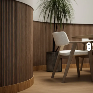 Commercio all'ingrosso MDF in <span class=keywords><strong>legno</strong></span> mezzo tondo <span class=keywords><strong>pannello</strong></span> acustico flessibile Tambour pannelli per Hotel/appartamento decorazione parete soluzione di progettazione grafica - Product Image 4