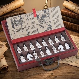 Échiquier pliant en bois 3D antique en terre cuite de Xi'an avec pièces d'échecs, cadeau - Product Image 2