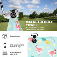 Serviette de golf en microfibre gaufrée avec logo personnalisé, motif tropical, clip magnétique, OEM ODM, cadeau de tournoi