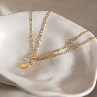 BinShuo Chaîne de cheville en acier inoxydable plaqué or 18 carats avec zircon, double couche, motif géométrique, hypoallergénique, délicate et minimaliste, cadeau d'été