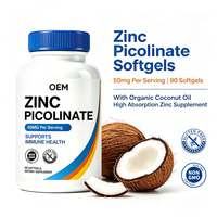 Complément Alimentaire OEM Zinc Picolinate 50mg Gélules Molles à Haute Absorption Zinc Chélaté Soutient la Santé Immunitaire Sans OGM Sans Gluten