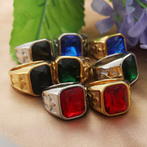 Men's Stainless Steel Cross <b>Ring</b> With Red Cubic Zirconia Bezel Setting Fashion Jewelry Gift 24008 - Product Image 4