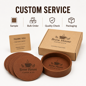 Ensemble de sous-verres en cuir pleine fleur personnalisés avec logo, écologiques, faits à la main, antidérapants, imperméables, résistants à la chaleur, pour tasses à café, vente en gros - Product Image 5