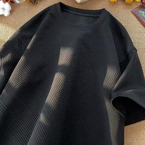 American Retro <b>Short</b> T-<b>Shirt</b> <b>for</b> <b>Men</b> Summer 2025 New Casual Versatile Waffle Ins Trend Three Quarter <b>Sleeve</b> Solid Beaded Tee - Product Image 3