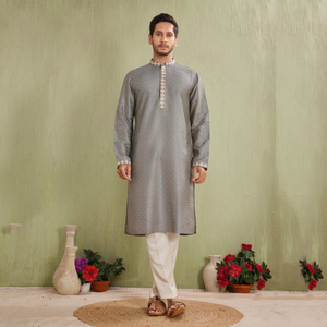 <b>Men's</b> Printed Cotton Regular <b>Kurta</b> Stand Collar Traditional Party Solid Fashion Patti Designed Full Sleeves Quick Dry Breathable - Product Image 1