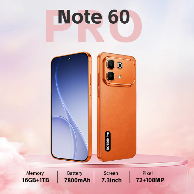 New Arriving Note60Pro 5G Deca Core LTE Phone Android15 16GB RAM 1TB Storage 108MP Main Camera Dual SIM Mobile Phone