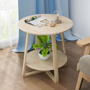 Nordic Minimalist Round <b>Coffee</b> <b>Table</b> Wood Double Layer Sofa Side <b>Table</b> Modern Living Room Furniture - Product Image 2