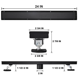 Desagüe de Ducha Empotrable de 24 Pulgadas con Acabado Negro Mate, Desagüe de Piso Invisible de Acero Inoxidable 304 para Baño, Fabricación OEM - Product Image 5