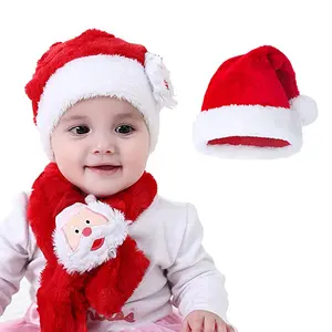 新生児トブラーのためのベルベットぬいぐるみ幼児サンタクリスマスキャップスカーフベビークリスマスハット