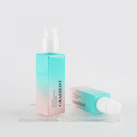 Flacon pompe carré en verre opale dégradé vertical jaune-rose et cyan-rose style bohème, 50 ml et 30 ml