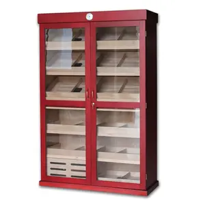 Custom Wooden Shelves Glass Double Door Cigar Humidor Cabinet Electric Electronic Cigar Humidor