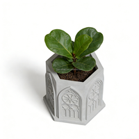 Pot de fleurs hexagonal en béton style gothique, motif rétro en relief, pour plantes suspendues, idéal pour la décoration de table avec des plantes grimpantes, couleur et logo personnalisables