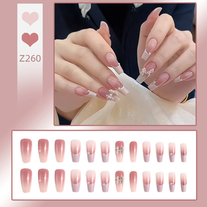 Z259-265 Descuento por Volumen 24 <span class=keywords><strong>Uñas</strong></span> <span class=keywords><strong>Postizas</strong></span> <span class=keywords><strong>de</strong></span> Cobertura Completa Estilo Francés ABS, Forma Cuadrada Corta, <span class=keywords><strong>Uñas</strong></span> <span class=keywords><strong>de</strong></span> Presión con <span class=keywords><strong>Pegamento</strong></span> Pre-diseñadas - Product Image 2