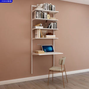 رف كتب أبيض مع أدراج مكتبية بسيطة مثبتة على الحائط قابلة للتعديل لأعلى ولأسفل لغرفة الدراسة وغرفة النوم - Product Image 6