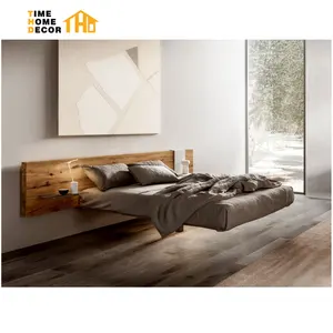 Modern Eenvoudig Massief Hout Hangend Bed Klein Appartement Tatami Minimalistisch Dubbel Hangend Bedframe Met Oud Eiken Hoofdeinde