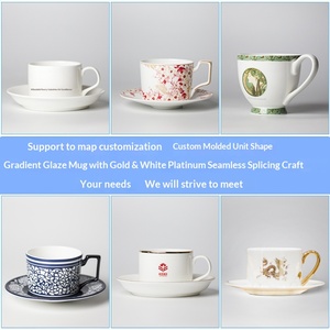 Taza y Platillo de Café de Porcelana China Blanca Pura con Logotipo Personalizado, Diseño Moderno y Simple, Capacidad de 201-300 ml, Acabado Dorado - Product Image 2