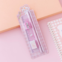 Ensemble de fournitures scolaires mignonnes pour enfants, 5 pièces, dessin animé, cadeau pour enfants, crayon, règle, gomme, taille-crayon