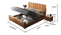 Lit en cuir luxueux, ensemble de meubles de chambre à coucher en teck massif, lit king size, lit moelleux, design minimaliste moderne, lit avec rangement, pliable