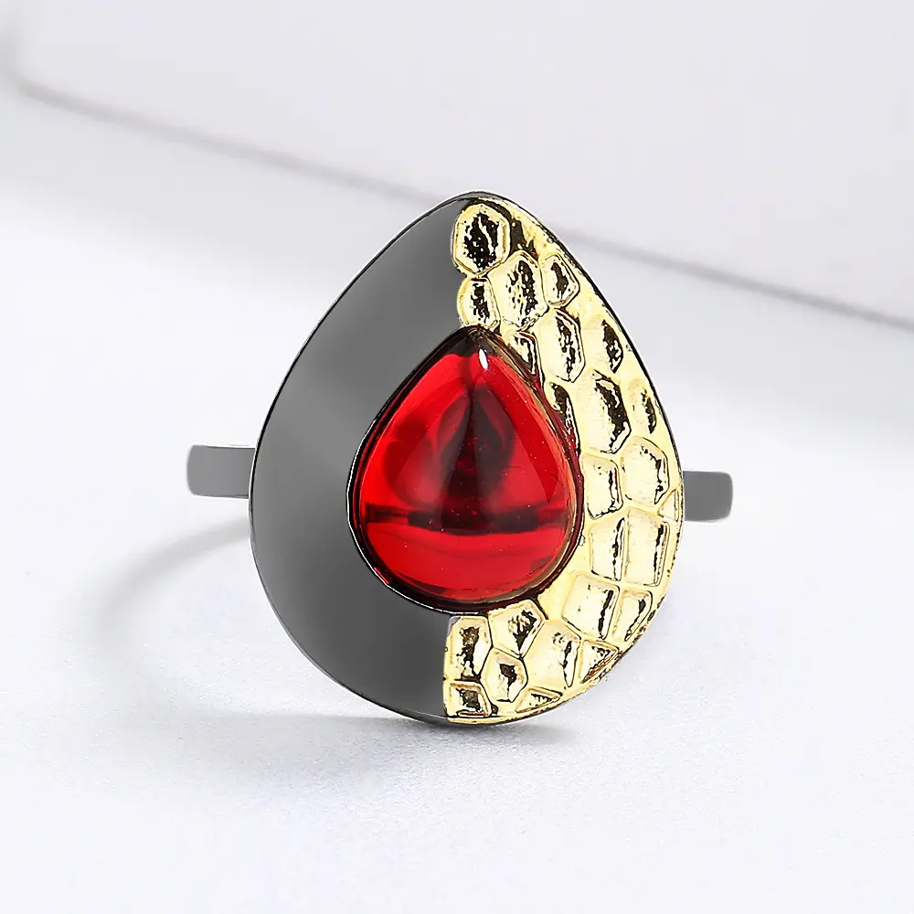 Модные ювелирные изделия KYRA01610, огромная овальная форма, красное циркониевое черное кольцо для женщин