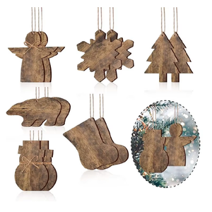 Décoration en bois en forme de sapin de Noël, ornement suspendu en bois naturel pour arbre - Product Image 1