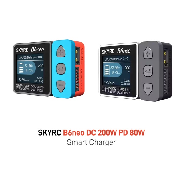 SkyRC B6neo 200W 10A DC Smart Balance Charger 1-6S LiPo LiHV with USB-C PD 80W Bluetooth APP 1.77" Color Screen for FPV Drone