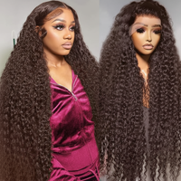 Peluca de Cabello Humano Brasileño Virgen 100% con Ondas Marrones, Encaje HD Transparente, Sin Pegamento, Pre-Desplumada para Mujer