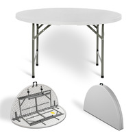 Table de Banquet en Plastique Pliable Blanche et Ronde, Camping, Pique-Nique, Pliable, pour Fêtes et Événements, pour 10 Personnes