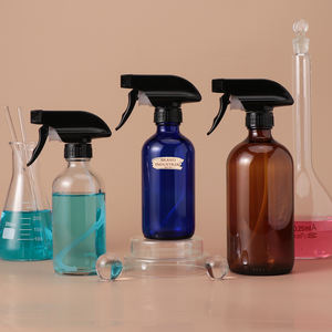 ขวดแก้วใส่น้ำมันหอมระเหยแบบเติมได้ขวดบอสตันพร้อมปั๊มสเปรย์ทริกเกอร์สีดำขนาด250มล. 500มล. สีฟ้าใส - Product Image 1
