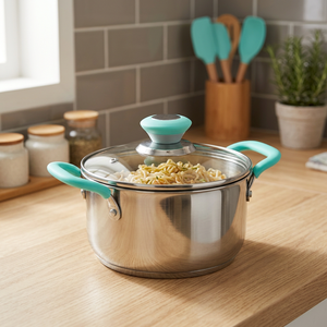 Stainless Steel Casserole <b>Pot</b> With Glass <b>Lid</b> And Silicone Handles Round Durable For Gas And Induction Cookers Dishwasher Safe - Product Image 5