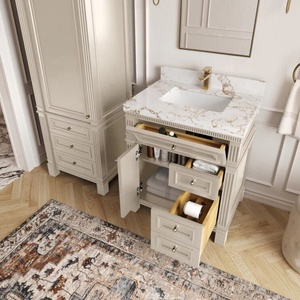 Traditional American Single Sink Beige <strong>Bathroom</strong> Vanity Set Luxury Freestanding <strong>Cabinet</strong> <strong>with</strong> <strong>Mirror</strong> Classic European Shaker Style - Product Image 4