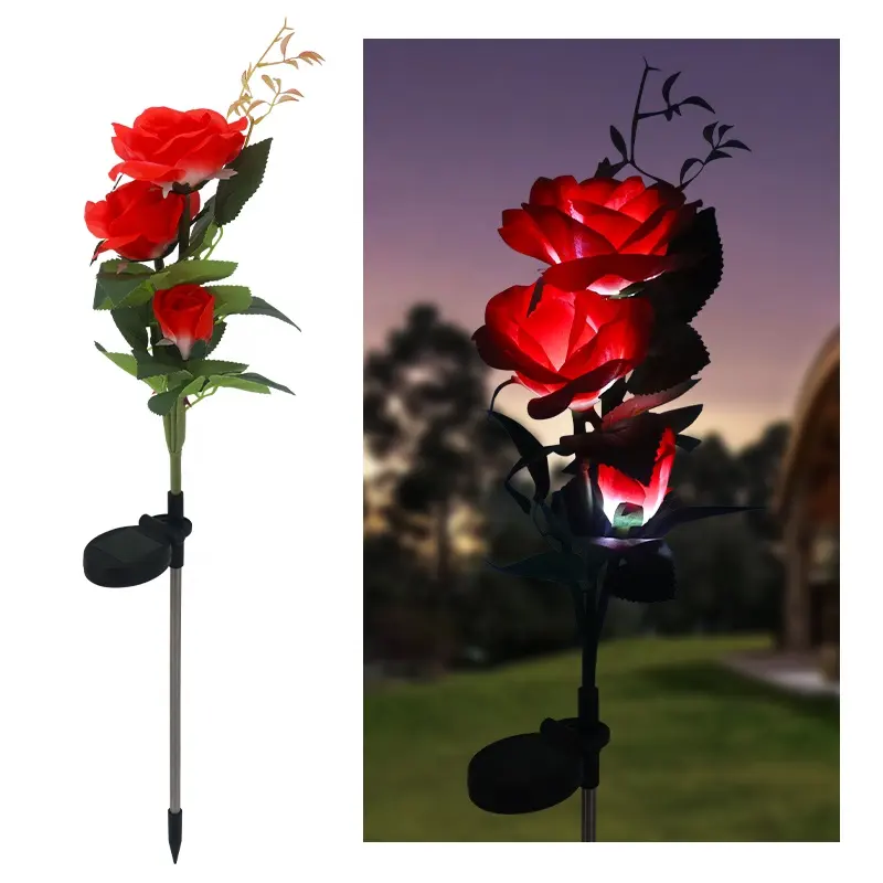 Solar Rose Flower Lights Outdoor Waterproof Garden Stake Sunlight Decorative Landscape Flowers Backyard Party Pathway Solar Lamp