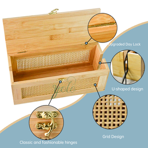 กล่องไม้ไผ่วางโต๊ะพร้อมฝาปิด, กล่องจัดระเบียบสายไฟ - Product Image 5