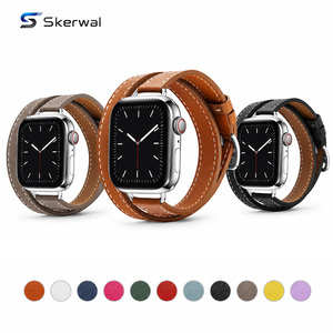 <span class=keywords><strong>Bracelet</strong></span> en <span class=keywords><strong>cuir</strong></span> double tour pour <span class=keywords><strong>Apple</strong></span> <span class=keywords><strong>Watch</strong></span> Series 4 6 7 <span class=keywords><strong>8</strong></span> 9 SE, <span class=keywords><strong>cuir</strong></span> véritable, boucle métallique, coutures élégantes, <span class=keywords><strong>bracelet</strong></span> pour usage quotidien - Product Image 1