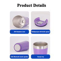 Bouteille d'eau intelligente en acier inoxydable de 14 oz et 16 oz avec haut-parleur Bluetooth, tasse à bière avec couvercle, bouteille de sport