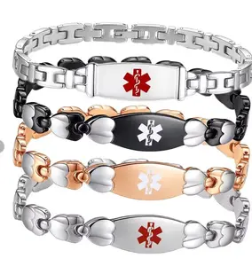 Wollet impermeable elegante gratis personalizado grabado en blanco alerta médica de emergencia etiqueta de identificación brazalete para hombres y mujeres