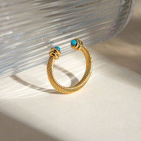 Bague en acier inoxydable pour femme, ajustable, avec perles irrégulières en œil de tigre et turquoise, au design attrayant et tendance