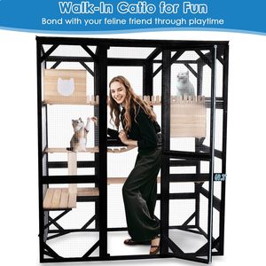 Catio Grande para Gatos al Aire Libre, Casa para Gatos con Acceso Interior, Jaula para Gatos con 5 Puertas de Acceso, Techo Impermeable, Grandes Plataformas para Saltar - Product Image 2