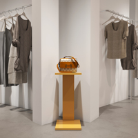 Détail hign end sac à main raccords de magasin personnalisé bois or fenêtre exposition salon stand pop up stand