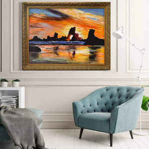 Peintures à l'huile abstraites impressionnistes faites à la main, décor de salon ou de bureau, <span class=keywords><strong>paysage</strong></span> de coucher de soleil sur la <span class=keywords><strong>mer</strong></span> et les montagnes, personnalisable, simple, <span class=keywords><strong>paysage</strong></span> marin - Product Image 4