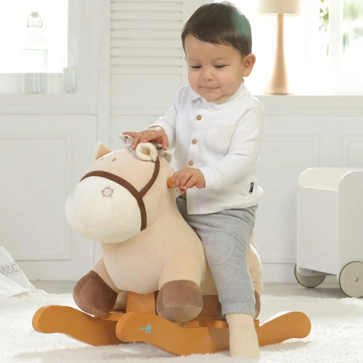 Bán Buôn Quà Tặng Kỳ Nghỉ Velour Động Vật Bằng Gỗ Cái Nôi Donkey Plush Đồ Chơi Trẻ Em Rocking Horse Trong Kho