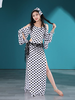 Robe de danse orientale Baladi pour femmes, imprimé à pois, ensemble de 4 pièces pour la pratique de la danse orientale, avec découpes aux épaules et à la taille