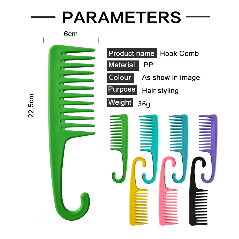 Peine de pelo desenredante de dientes anchos de plástico con logotipo personalizado de colores mezclados