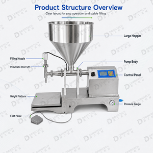 Semi-Automatic Piston Weighing Filling Machine Food Grade 304 Stainless for High Viscosity Honey Paste Sauce Ketchup Cream Peanu - Product Image 3
