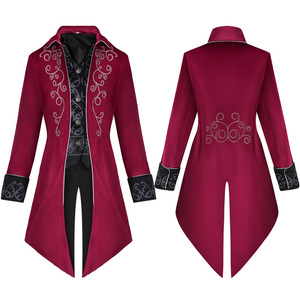 Abrigo de satén estilo cola de golondrina para hombre, disfraz de cosplay estilo punk medieval, chaqueta larga con solapa con muescas, negro, azul, rojo - Product Image 5