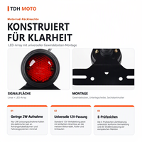 Feu arrière rond pour moto, homologué E8, avec éclairage de plaque d'immatriculation LED, 14 LED, 12V, étanche IP65, support en aluminium universel