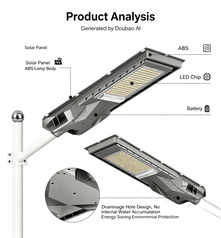 Solar Street Light Integrated LED Outdoor Waterproof Motion Sensor IP65 360 Beam Angle Aluminum DC CE Certified Road Lamp
